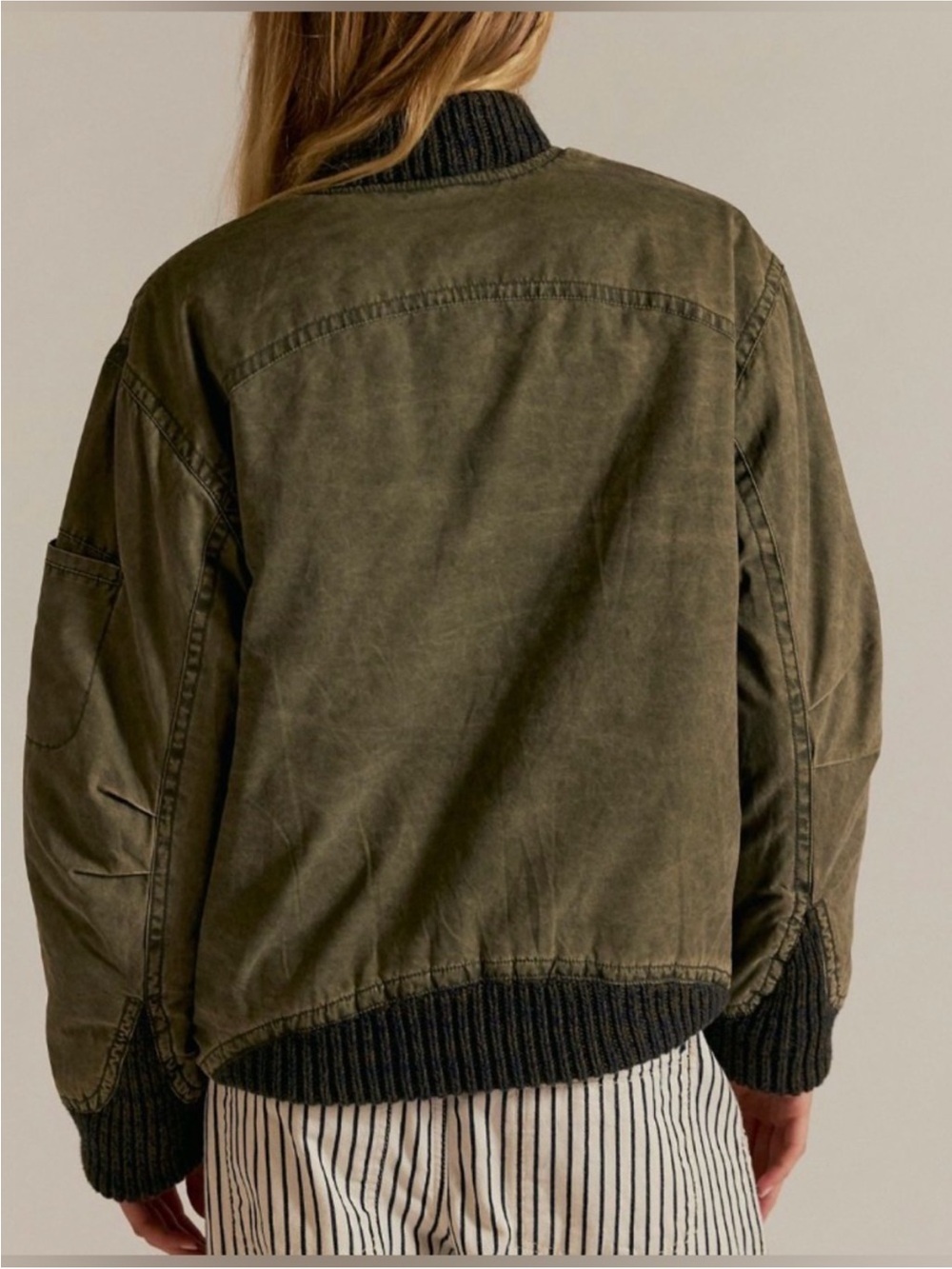 NWT Free People Women's XL Olive Jax Bomber Oversized Jacket Two‑Way Zip Pockets - Picture 4 of 14